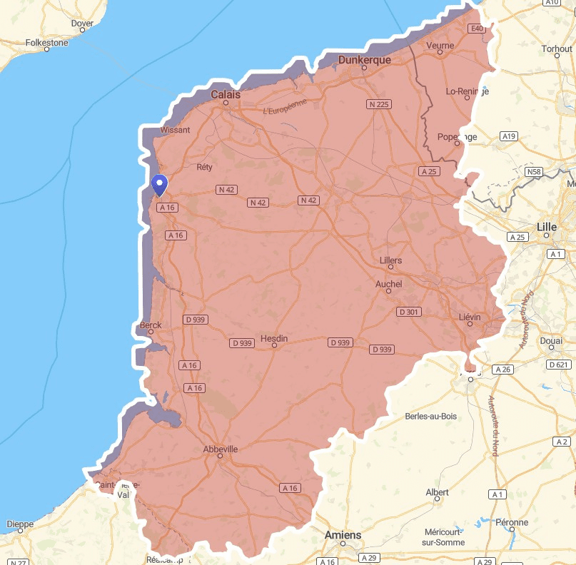zone de chalandise de l'entreprise : plus de 110 km de rayon autour de Aycom qui est situé à Boulogne-sur-Mer 62200