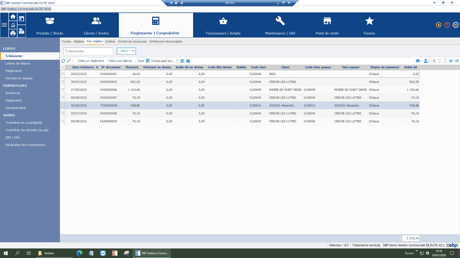 Échéancier clients dans la gestion commerciale